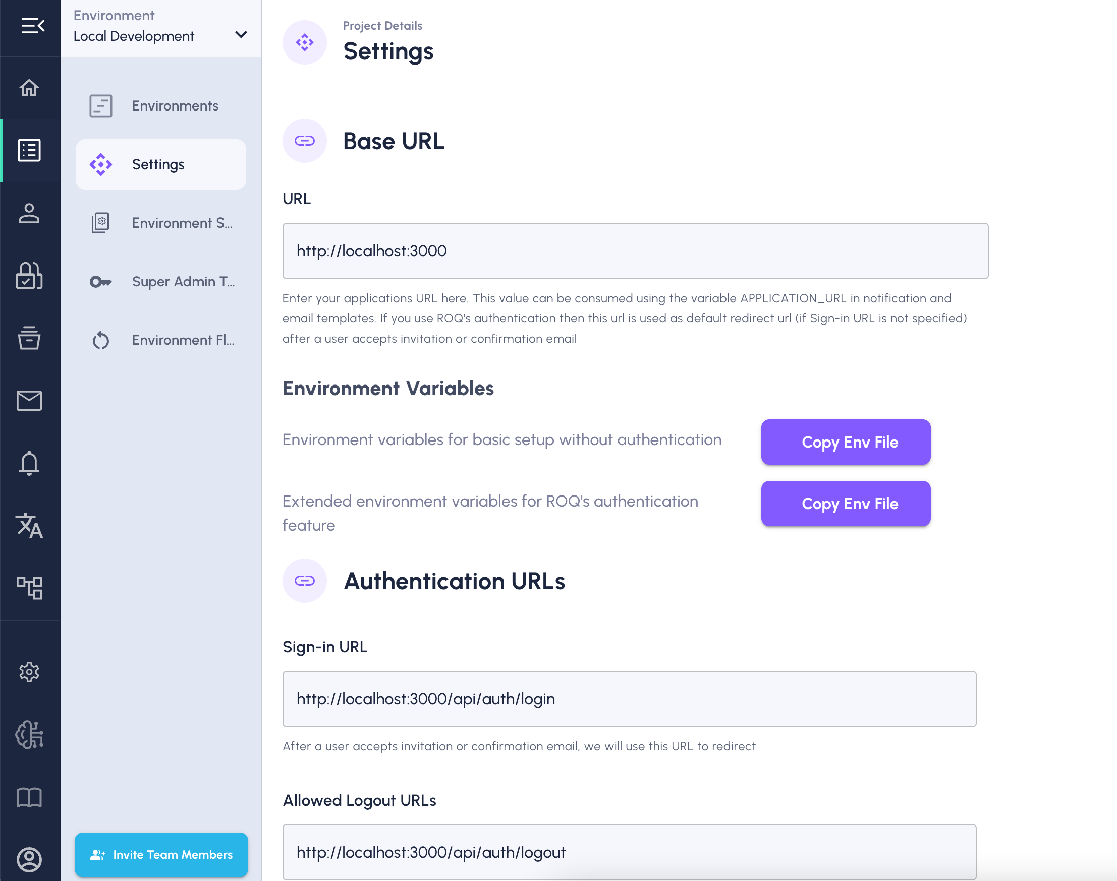 local development env settings 